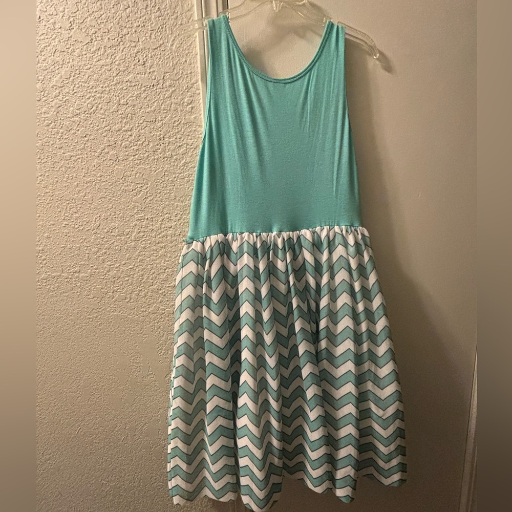 Total Girl Teal and White Chevron Dress